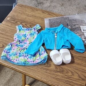 American Girl doll 18" Pretty Floral Dress, Jacket White Sparkly Shoes NEW!